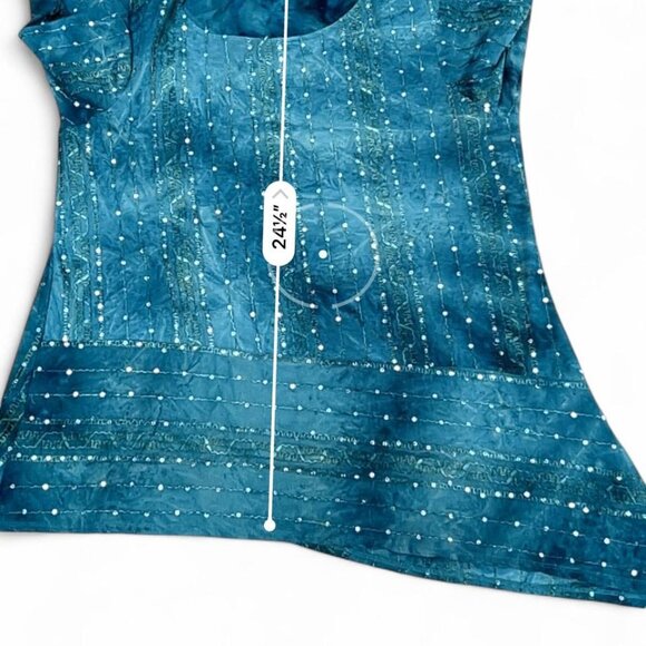 3/$15 Y2K vintage Blue-green sequin top with long sleeves womens 1x 2000s - Picture 7 of 7